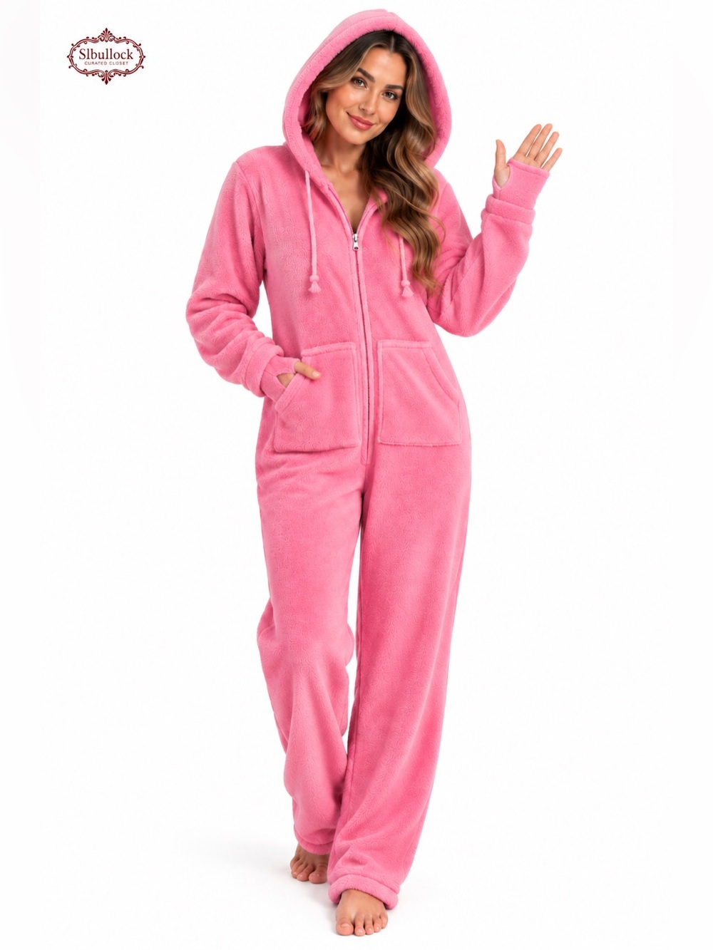 P44 CafePress Pink Plush Hooded Pajama Onesie His Better Half Size L